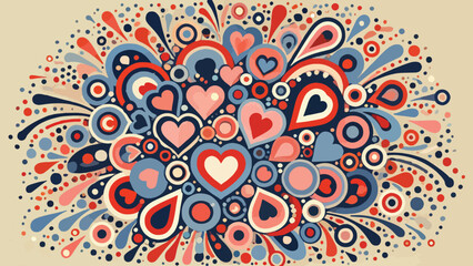 Simple abstract illustration with a pattern made of hearts and circle
