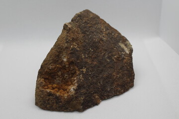 Calcite in a geode isolated on a white background 