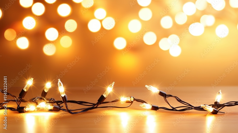 Poster a luxurious golden glow of christmas lights arranged in a dynamic pattern, sharp and inviting
