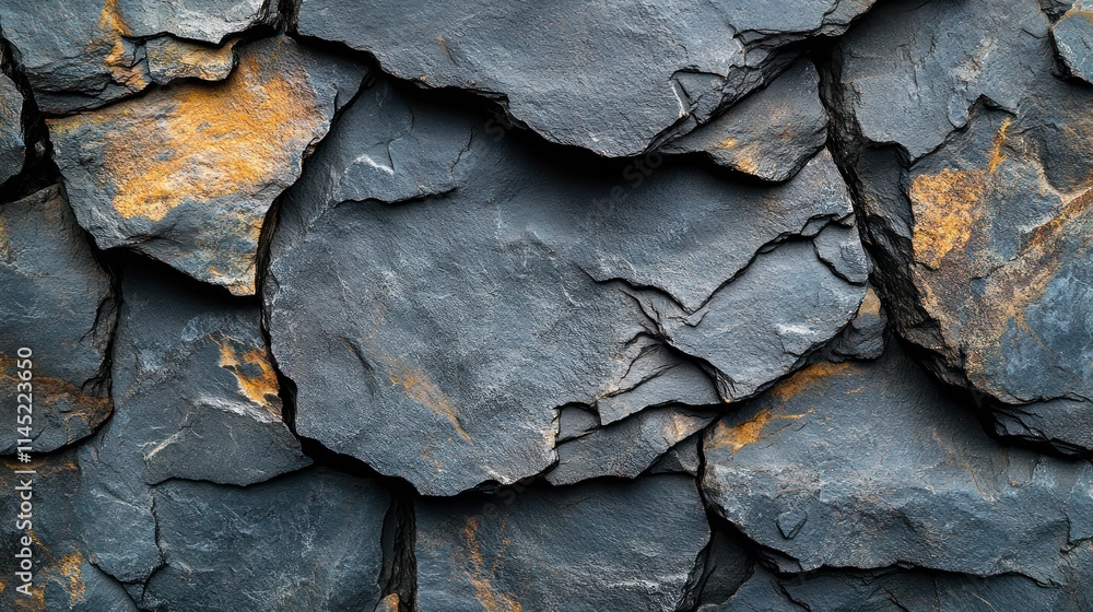 Poster a close-up of layered slate rock with natural textures and colors.