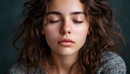 Naklejka premium Portrait of young woman with closed eyes.