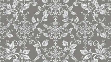 Elegant seamless pattern of silver leaves on a white background, elegant, wallpaper, silver
