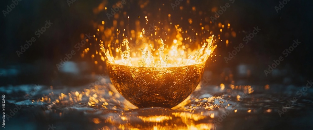Poster a glowing bowl splashes water, creating a mesmerizing display of light and motion.