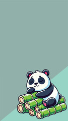 Panda mascot sleeping soundly on a pile of bamboo sticks