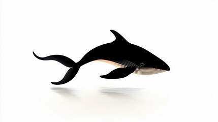 Obraz premium Silhouette of a whale diving into the water, with a curved body and dramatic tail motion, bold and clean on white