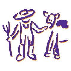 Farmer standing next to a cow on the farm vector design