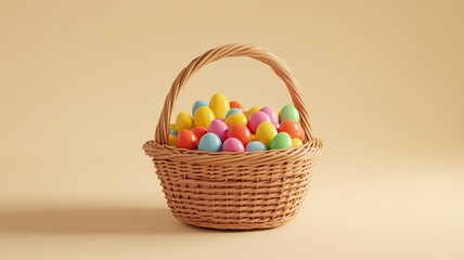 Fototapeta premium A delightful Easter basket vector illustration filled with colorful eggs, flowers, and treats, embodying the festive holiday spirit.