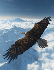 Obraz premium Majestic Bald Eagle Soaring Through Mountains and Clouds