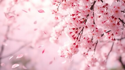 Fototapeta premium Pink sakura petals falling gently to create a beautiful background, nature, gentle