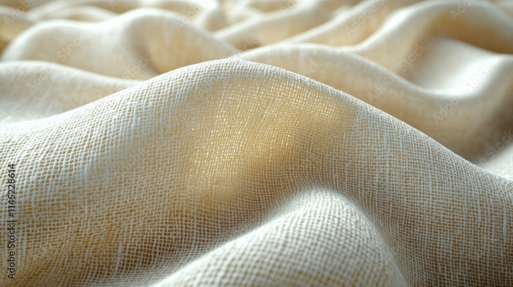 Poster a close-up view of textured, draped fabric showcasing soft, flowing lines and light play.