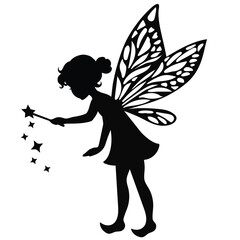 Cute little garden  fairy with a magic wand.
Fairy silhouette vector cartoon illustration