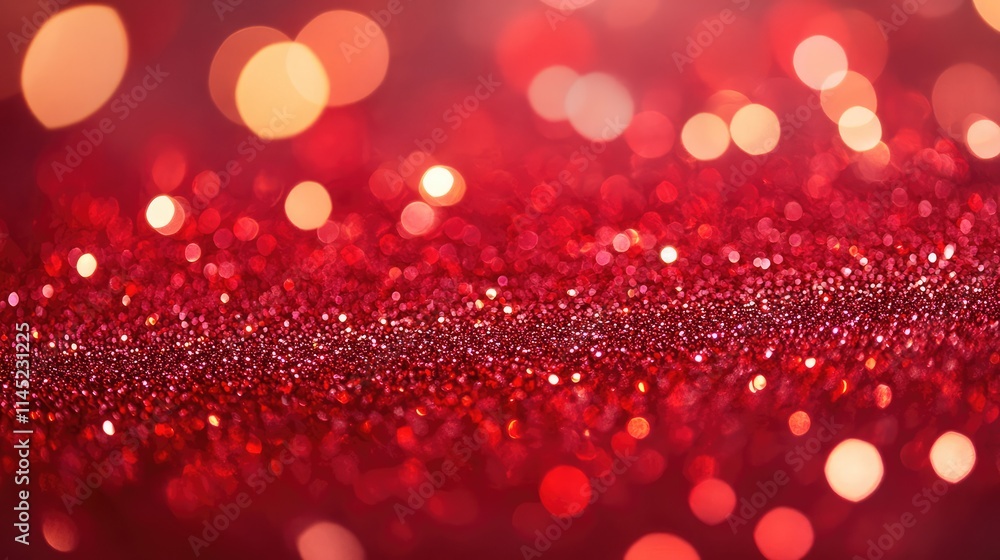 Poster shimmering red glitter background with soft bokeh lights