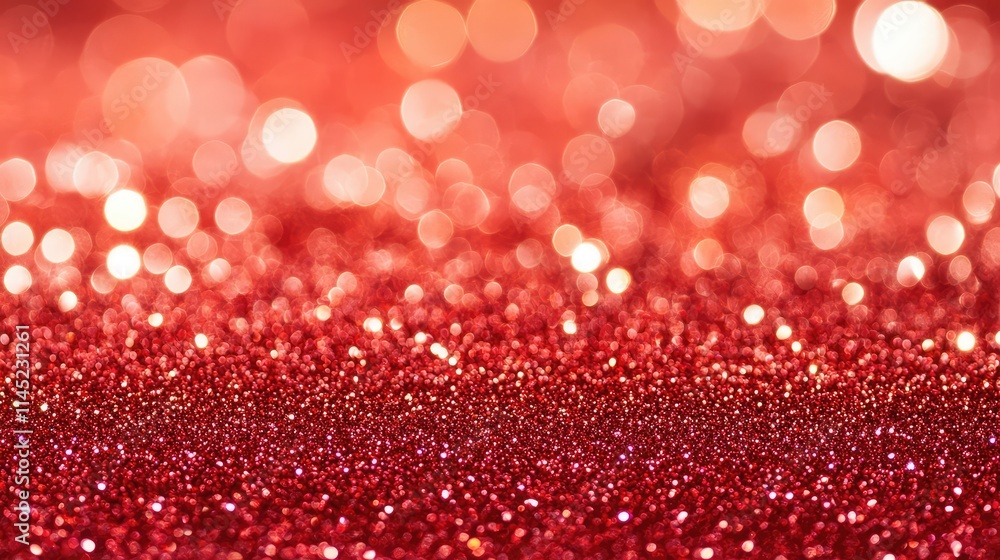 Poster glimmering red background with sparkling bokeh lights and glitter
