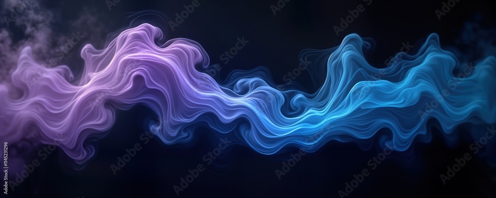 Aufkleber abstract design with swirling blue and purple smoke. flowing shapes on black background. dynamic and