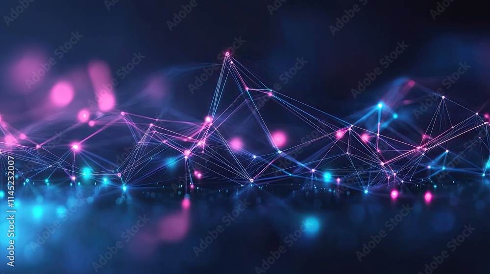 Poster abstract network connections with colorful lights and depth effect