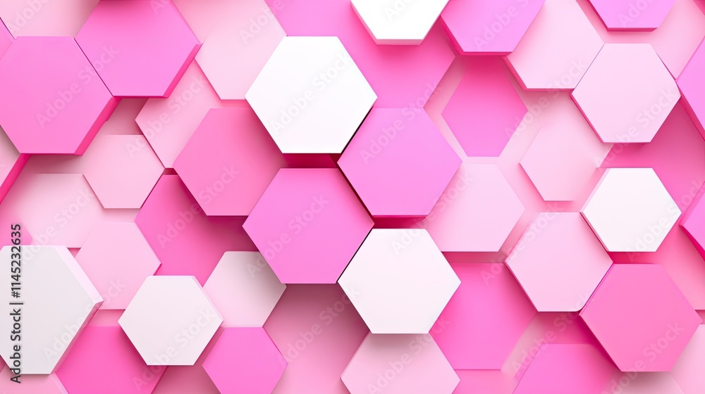 Poster abstract pink hexagonal pattern design with 3d effect and shadows