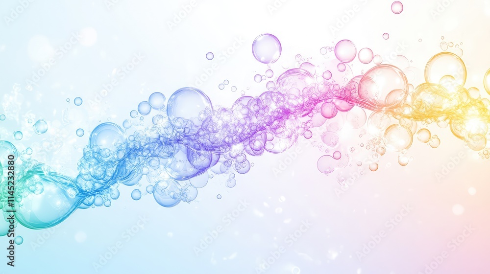 Poster colorful bubble stream with soft gradient background and light reflections