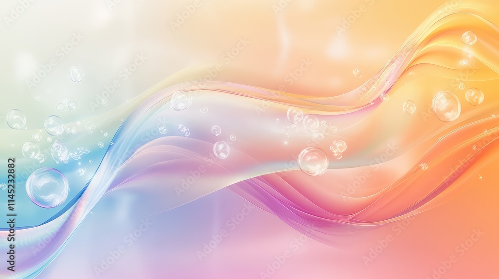 Poster colorful abstract background with waves and bubbles in soft tones