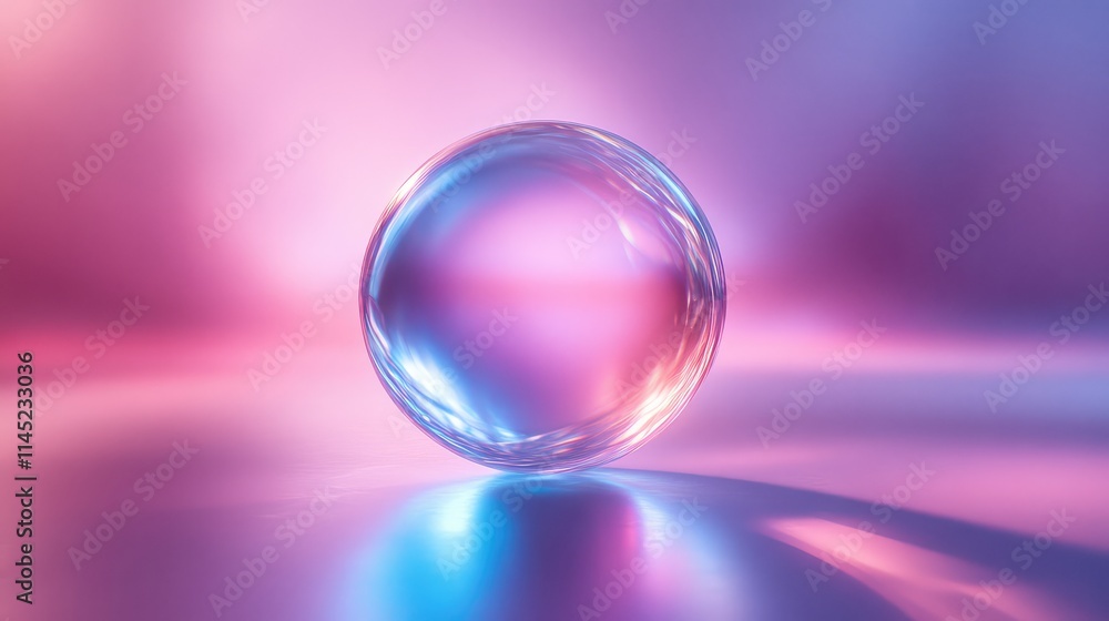 Poster illuminated glass sphere with soft background and colorful glow