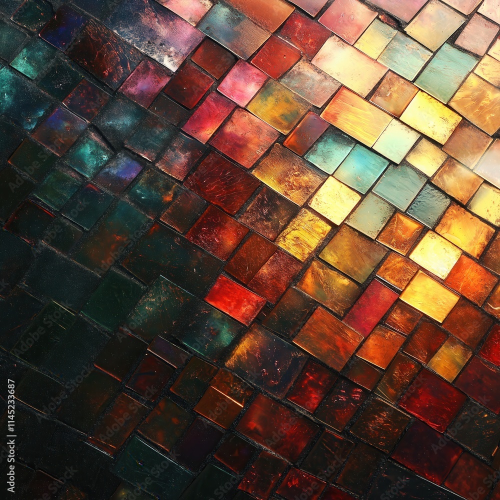 Poster vibrant abstract mosaic pattern with glossy tiles