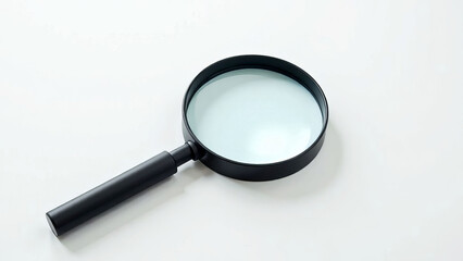 Black magnifying glass on white background