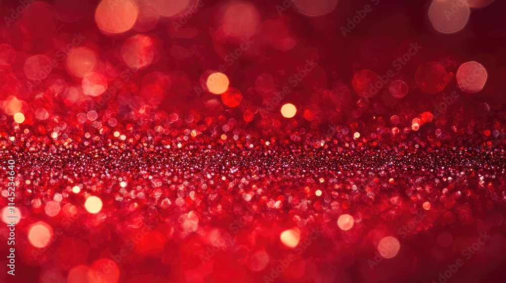 Poster glittering red background with abstract bokeh lights and sparkles