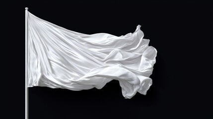 White flag waving dramatically against a black background.