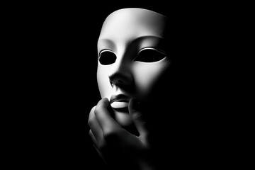 white mask in hands low key