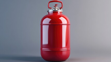 Obraz premium Bright Red Gas Cylinder on Gray Background for Industrial Use