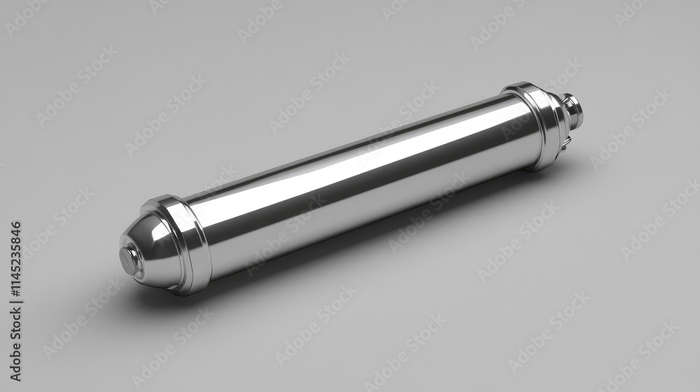 Poster metallic cylinder object with smooth surface and reflective finish