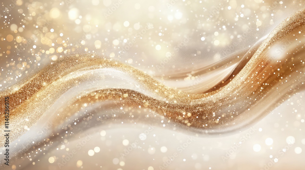Poster elegant golden waves with glittering bokeh effect for background