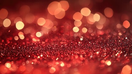 Shimmering Red Glitter Background with Bokeh Light Effects