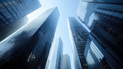 Stunning View of Skyscrapers Reaching Toward a Clear Blue Sky