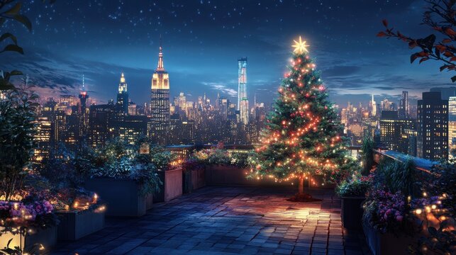 Escena navide&ntilde;a &aacute;rbol de navidad en nueva york