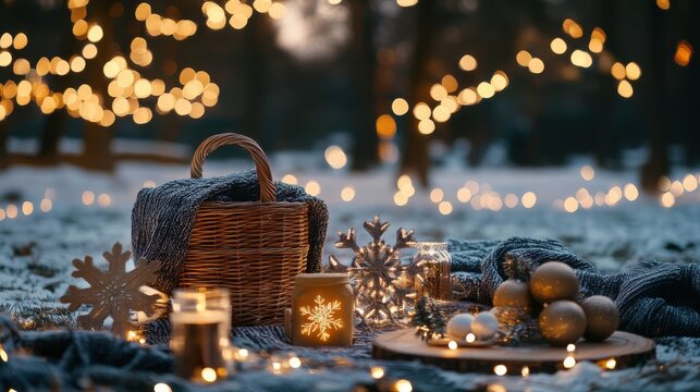 Decoraci&oacute;n navide&ntilde;a con luces y cesta