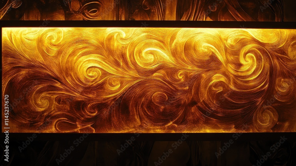 Poster ornate golden swirl pattern with dynamic texture and depth