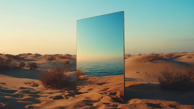 Espejo en el desierto reflejando el mar