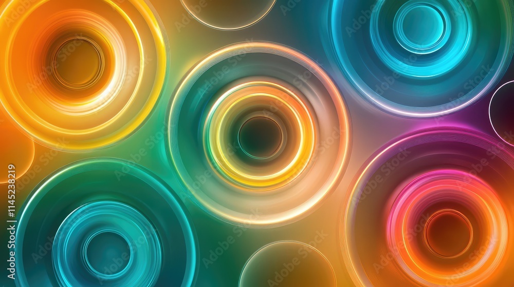 Poster colorful circular abstract patterns with light and depth effects