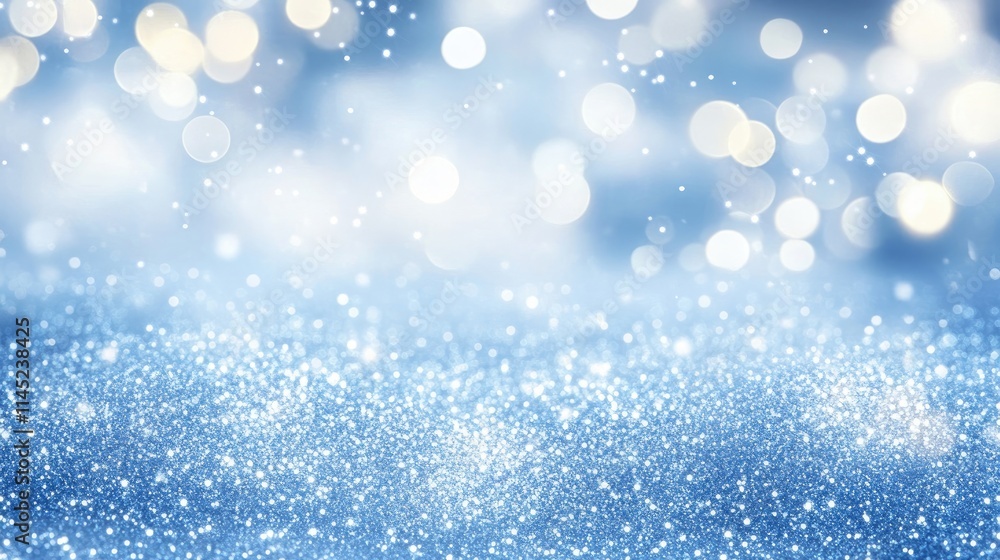 Poster sparkling blue background with soft bokeh effect and glittering lights