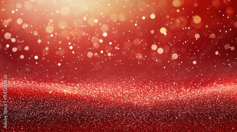 Poster glimmering red background with sparkling glitter effect and bokeh