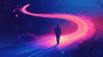 Obraz premium Persona caminando en un camino iluminado