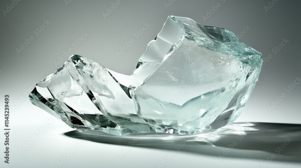 Poster clear ice sculpture with sharp edges and unique shape displayed