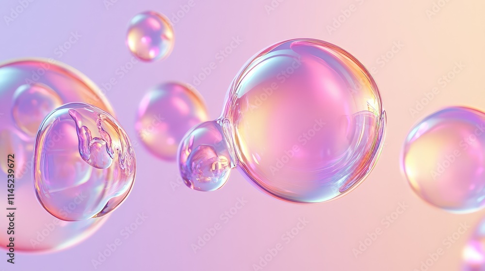 Poster colorful bubbles with soft reflections on a gradient background