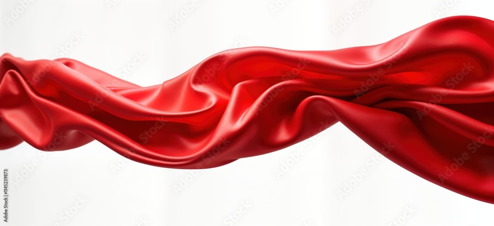 Poster red silk fabric flows freely in motion. elegant material drapes in soft curves. luxury fabric displa