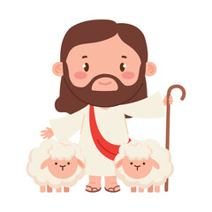 cute jesus with sheeps