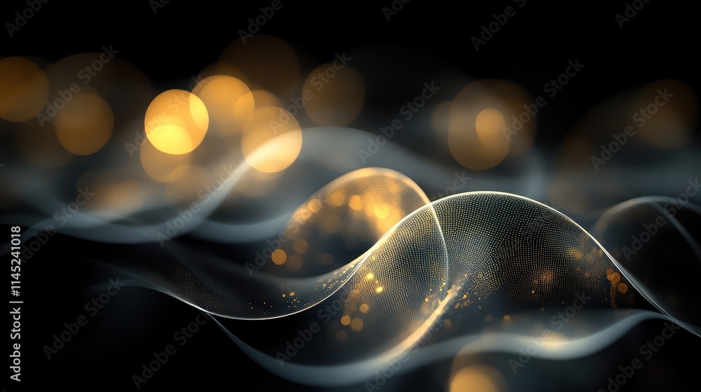 Poster ethereal waves of light with soft glows and dark background