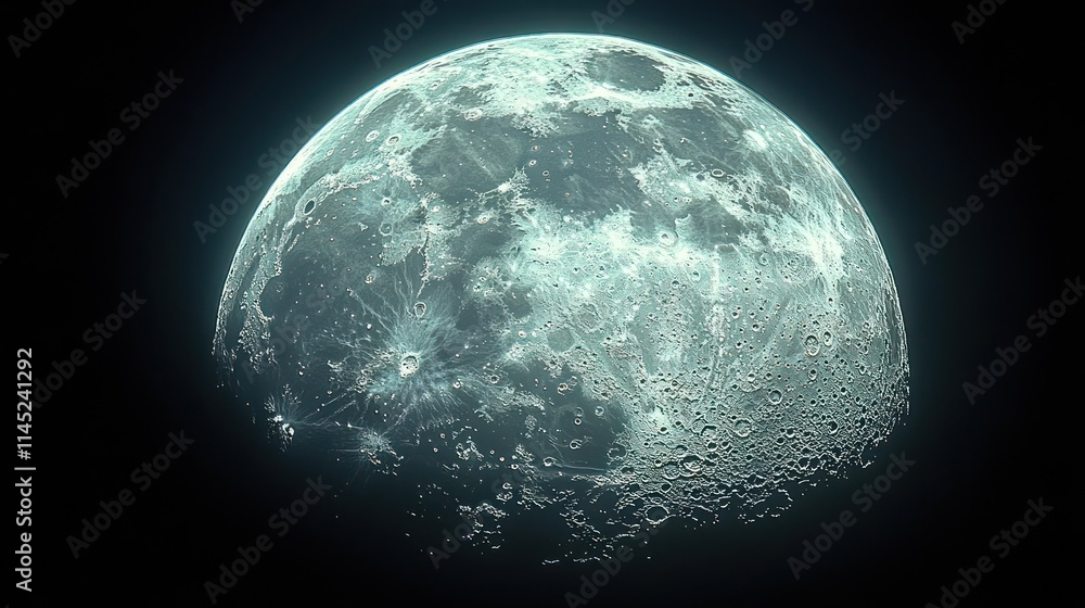 Poster a detailed view of the moon's surface, highlighting its craters and texture.