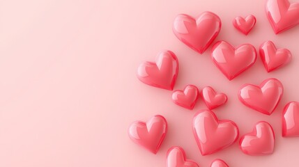 Vivid Red Hearts on Soft Pink Background for Romantic Themes