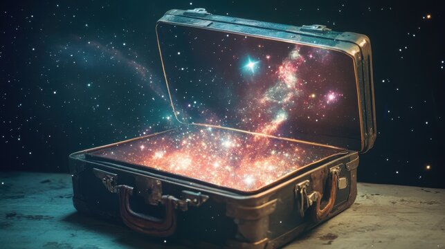 Maleta abierta con espacio exterior