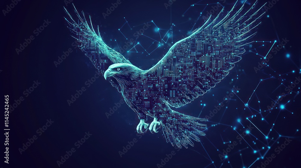 Aufkleber a digital representation of an eagle composed of circuit patterns, symbolizing technology and nature